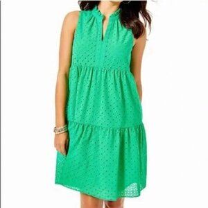 EUC Lilly Pulitzer Novella Eyelet Green Swing Dress - Size Medium